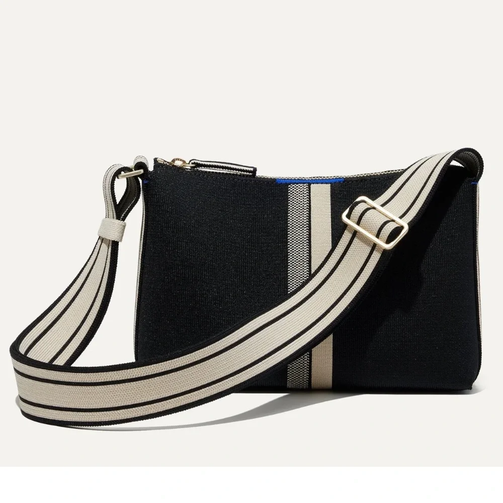 🆕 Rothy's Black Ivory Stripe Crossbody Bag Purse Shoulder Bag Sleek Pocket Zip